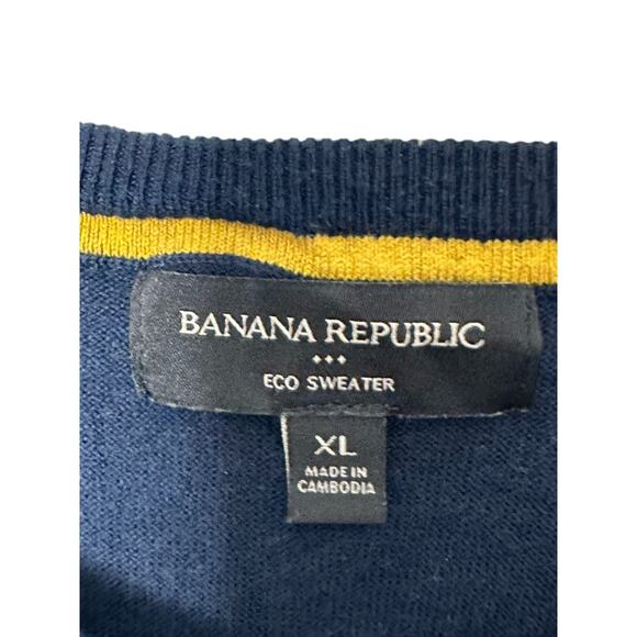 Banana Republic Navy Combo Birdseye Chest Striped Crew-Neck Sweater Men's XL - Picture 4 of 4